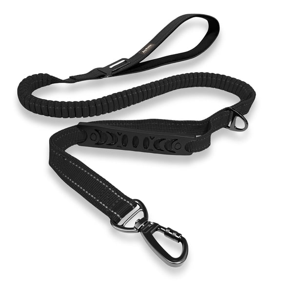 JoyPetto No-Pull Tactical Heavy Duty Bungee Dog Leash for Medium & Large Dogs with Dual Handle (4-6 ft) - Shock Absorbing, Traffic & Training Handle, Reflective, Car Seatbelt Clip, 150lb Max, Black
