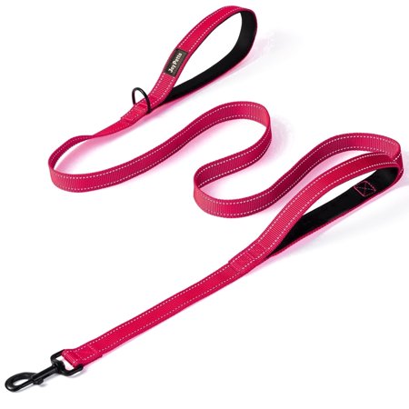 JoyPetto Heavy Duty Dog Leash with Double Handle for Large & Medium Dogs: 6 FT Reflective Nylon, Traffic Control Padded, Red