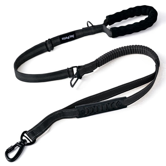 JoyPetto Tactical Bungee Dog Leash with Dual Handle & Seatbelt Clip, Reflective Adjustable Leash for Large Dogs, Black
