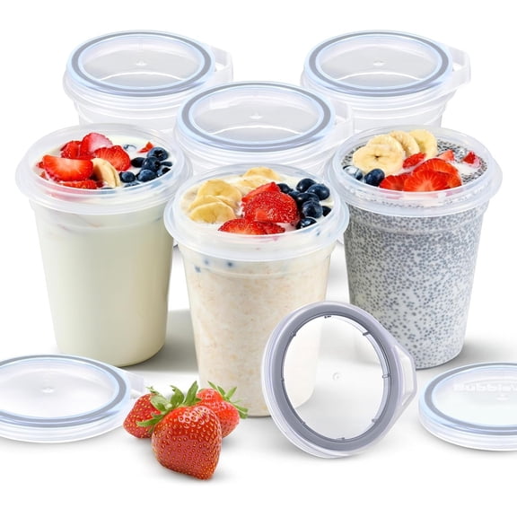 JoyPlus Overnight Oats Containers with (Grey) - Meal Prep Containers for Storage - 16oz Jars for Breakfast, Snacks, and Lunch