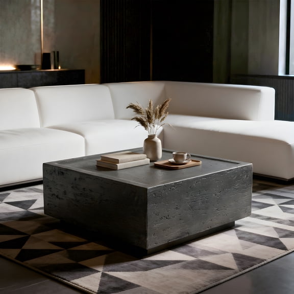 JoyRiver Minimalist MGO Coffee Table with Marble Texture,No Assembly Needed,Modern Rectangular Design,Black Travertine