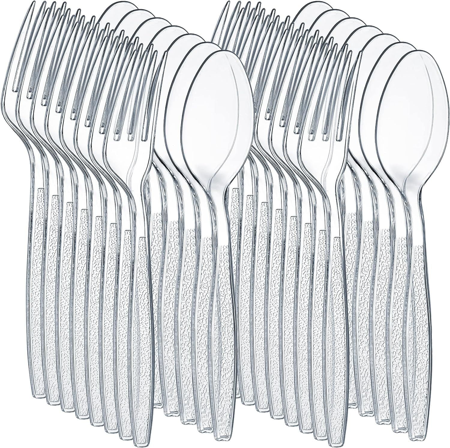 JoyServe Clear Plastic Utensils Disposable 180 Forks & 180 Spoons