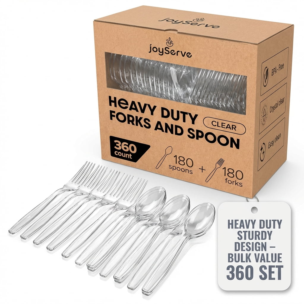 Joyserve Clear Plastic Forks and Spoons, 360 Pack, Durable Disposable ...