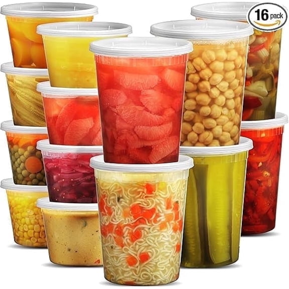 JoyServe Deli Food Containers with Lids - (16 Sets) 8-32 Oz Quart Size & 8-16 Oz Pint Size Airtight Food Storage Takeout Meal Prep Containers, BPA-Free, Dishwasher, Microwave Safe