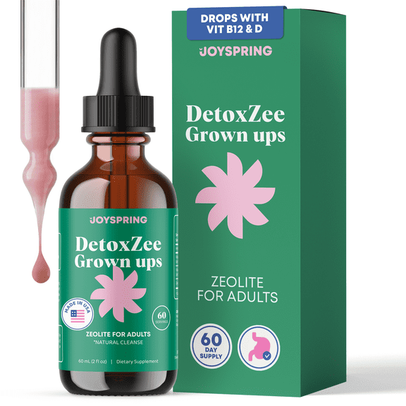 JoySpring DetoxZee Zeolite Drops for Adults with Vitamin B12 and D3, Daily Wellness Support, 60-Day Supply