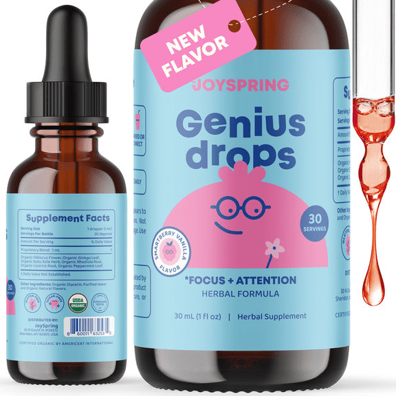 JoySpring Genius Drops Smartberry Vanilla Focus Supplement for Kids