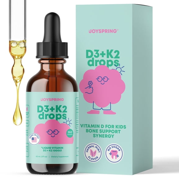 JoySpring Kids Vitamin D3 and K2 Drops, Flavorless, 360 Servings