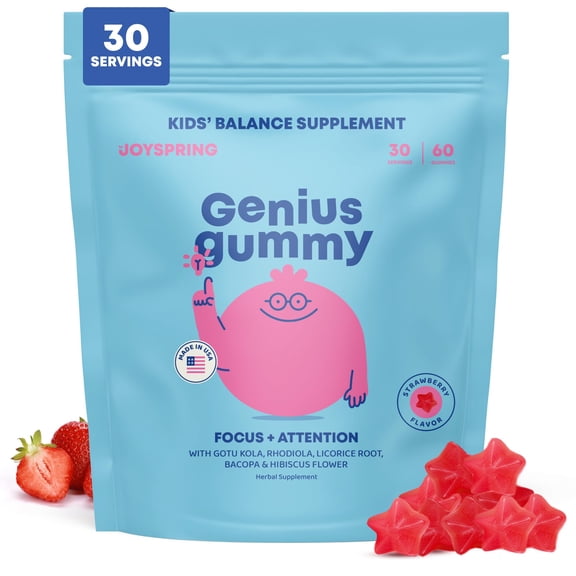 JoySpring Genius Kids Focus Gummies, Bacopa, 60 Count, Ages 4+