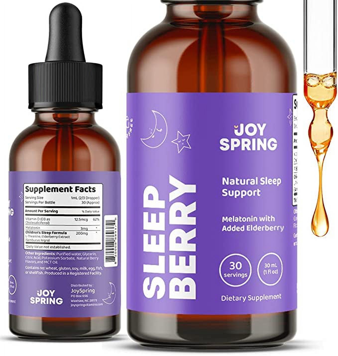 JoySpring Sleepberry 3mg Melatonin Drops for Kids Natural Kids Sleep