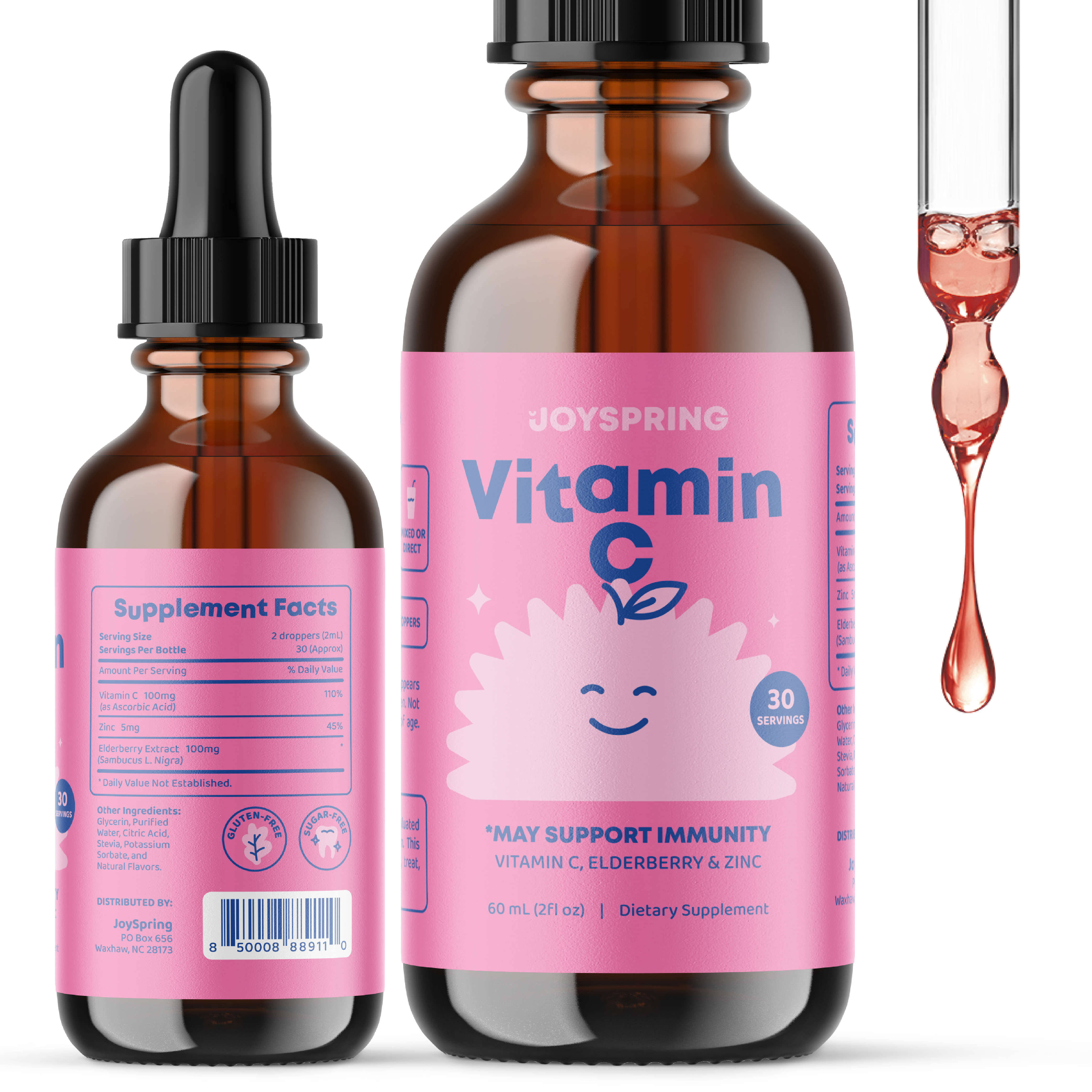 JoySpring Vitamin C for Kids with Zinc, and Elderberry Immune Support Drops