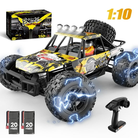 JoyStone 1:10 Large RC Car 35 MPH Hobby Grade Fast RC Truck with Lights, 4WD All Terrain off Road Monster Truck Electric Vehicle with 2 Batteries for Adults Boys, Yellow