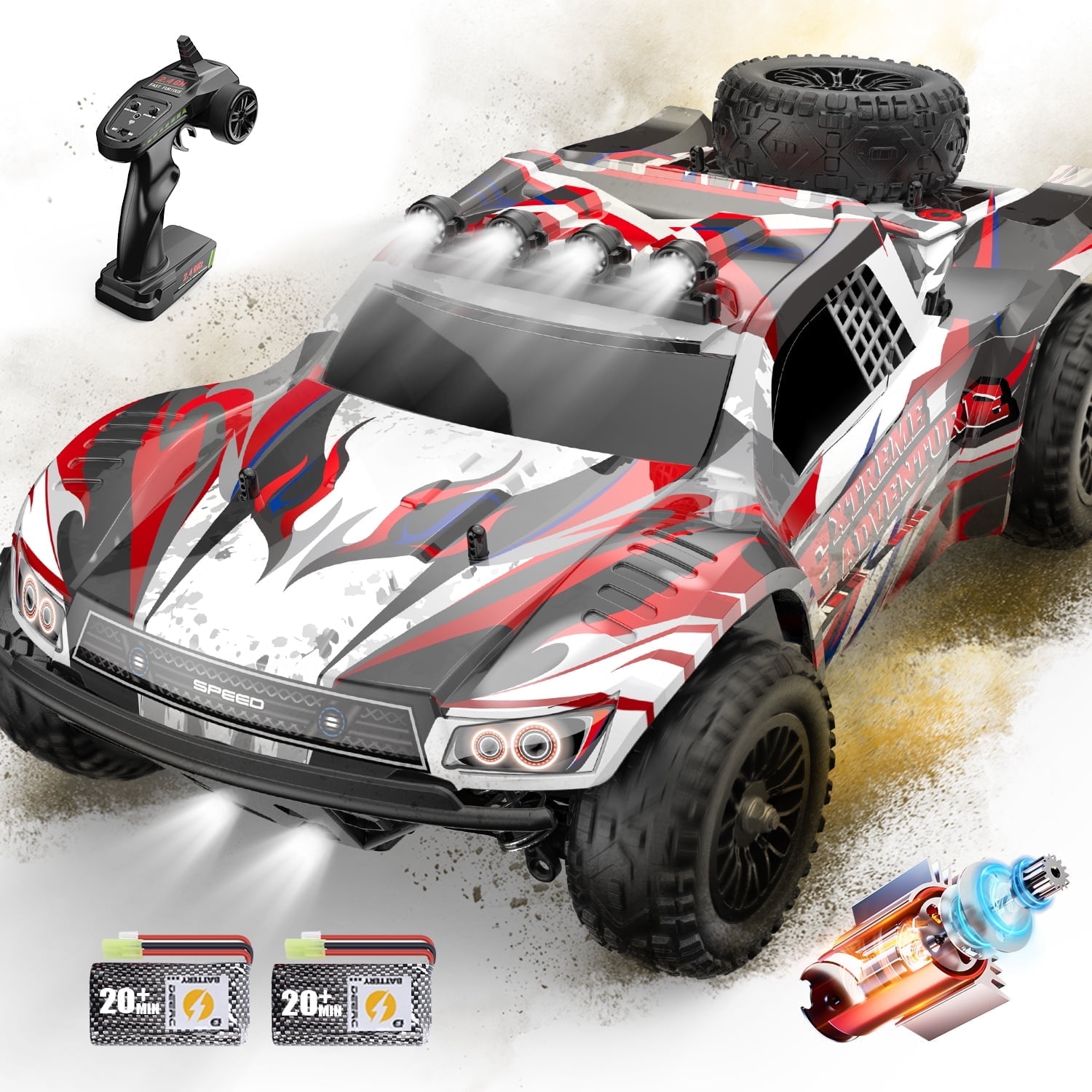 JoyStone 1 10 Large Remote Control Truck with LED Lights Hobby Grade Fast RC Car 35 MPH 4x4 Off Road Monster Truck Electric Vehicle with 2 Batteries for Adults Boys Shop Black Friday Deals