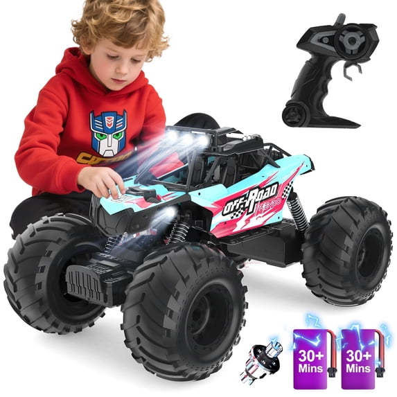JoyStone 1:10 RC Cars for Kids , 2.4Ghz RC Monster Truck with Light, 2 Batteries, 60+ Mins, Off Road Vehicle for Adults, Blue