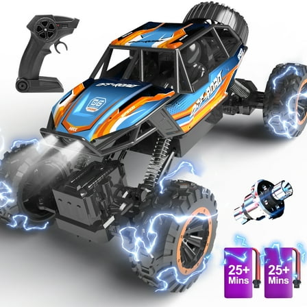 JoyStone 1:12 RC Cars 4WD Off-Road 2.4Ghz RC Monster Truck with Metal Shell and Light, Remote Control Car Crawler for Adult and Kid, 2 Batteries, Blue