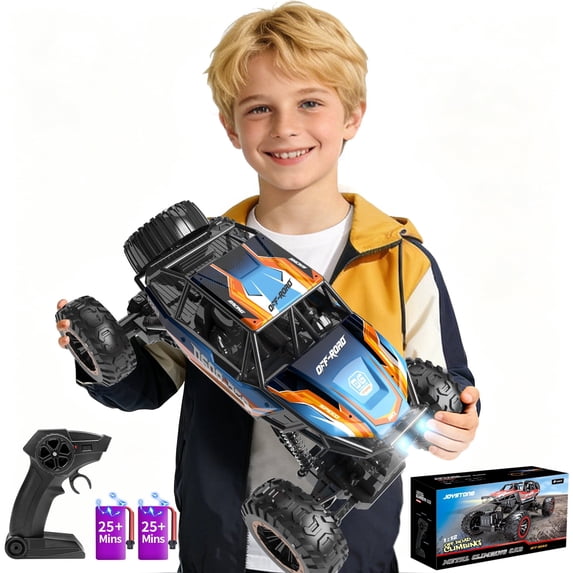 JoyStone 1:12 RC Cars 4WD Off-Road 2.4Ghz RC Monster Truck with Metal Shell and Light, Remote Control Car Crawler for Adult and Kid, 2 Batteries, Blue