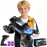 JoyStone 112 RC Cars 4WD Off-Road 2.4Ghz RC Monster Truck with Metal Shell and Light, Remote Control Car Crawler for Adult and Kid, 2 Batteries, Dark Blue