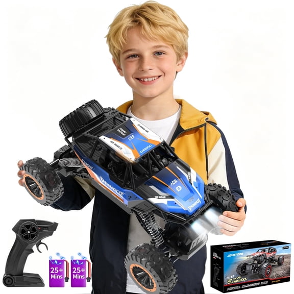 JoyStone 1:12 RC Cars 4WD Off-Road 2.4Ghz RC Monster Truck with Metal Shell and Light, Remote Control Car Crawler for Adult and Kid, 2 Batteries, Dark Blue
