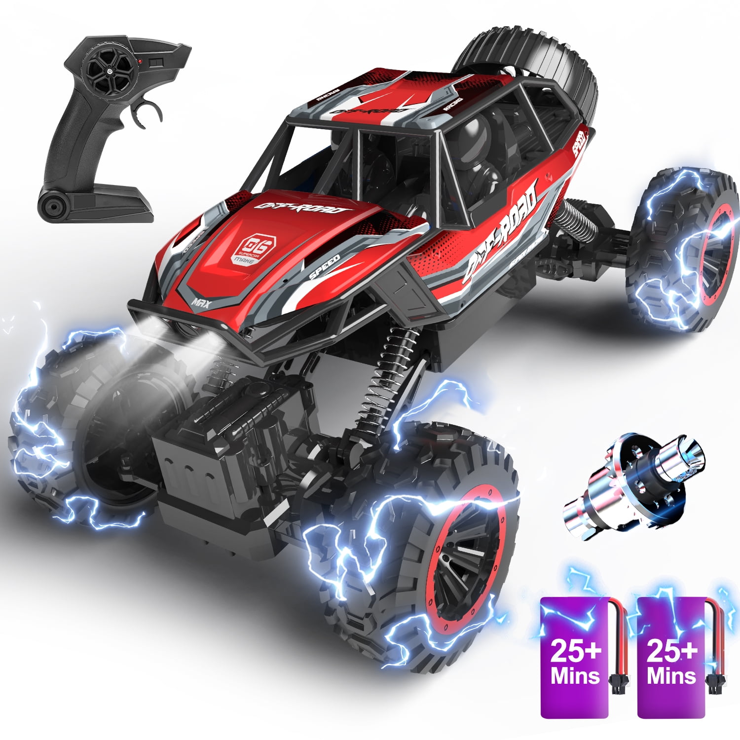 JoyStone 1:12 RC Monster Truck, 4WD Off-Road, Metal Shell, LED Lights ...