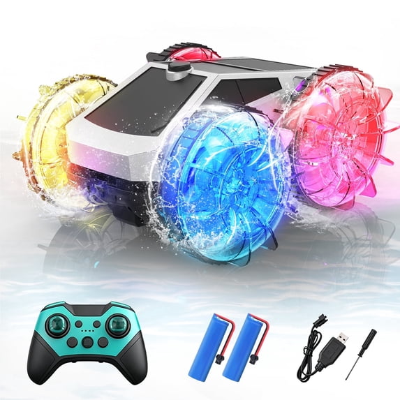 JoyStone Amphibious RC Car for Kids, Remote Control Monster Truck with LED lights, 4WD Off-Road Waterproof Dinosaur Truck with 360° Spins and Drifting for Boys