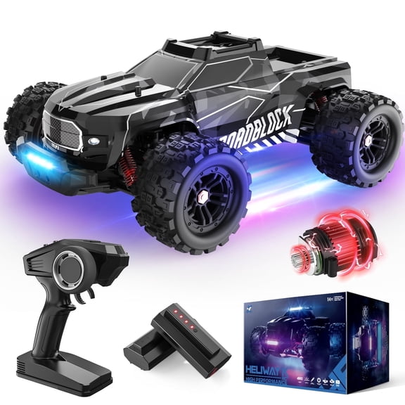 JoyStone 1:14 Fast RC Cars, Max 35+ mph Off-Road Hobby RC Trucks for Kids Adults, High-Speed Remote Control Car with Lights & Two 2S Lipo Batteries, Black