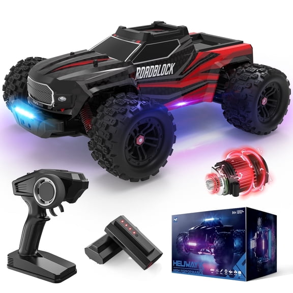JoyStone 1:14 Fast RC Cars, Max 35+ mph Off-Road Hobby RC Trucks for Kids Adults, High-Speed Remote Control Car with Lights & Two 2S Lipo Batteries, Red