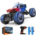 thumbnail image 1 of JoyStone 4WD RC Cars, 1:16 Off Road Monster Truck with LED Headlight Rock Crawler, 2 Batteries for 70+ Min Play, Gift Toys for Girls Kids Boys (Red & Blue), 1 of 10