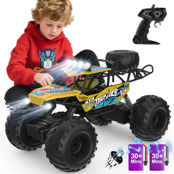 JoyStone 1:10 RC Cars for Kids , 2.4Ghz RC Monster Truck with Light, 2 Batteries, 60+ Mins, Off Road Vehicle for Adults, Yellow
