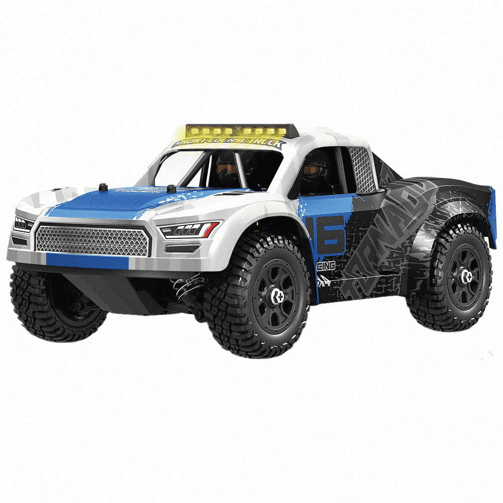 JoyStone 1:16 Scale RC Short Course Truck for Boys & Adults, 4WD 25mph High-Speed RC Car with Metal Drivetrain, LED Lights, 2 Batteries, Blue