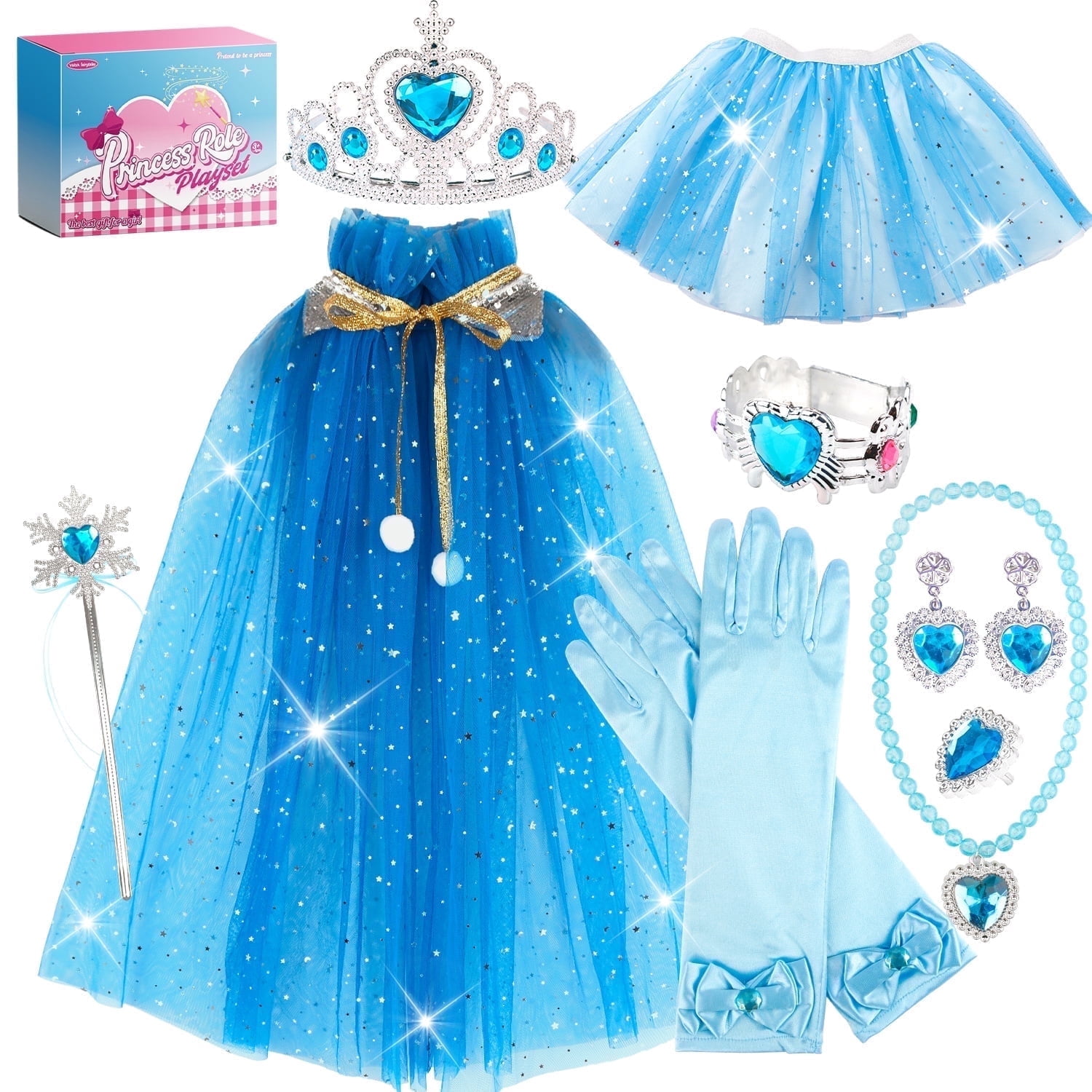 JoyStone JoyStone 11-Piece Princess Dress Up Toys for Toddler Girls, Ages 3 to 6, Blue