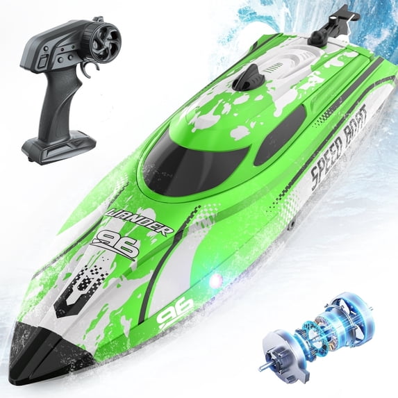 JoyStone Remote Control Boat with LED Lights, 20+ mph, 12 inch High-Speed RC Racing Boats for Pool & Lakes, Pool Toys for Kids & Adults, Green