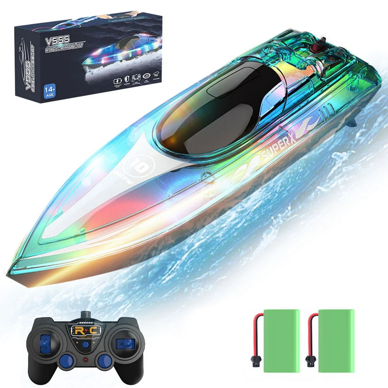 JoyStone 12 inch Water Speed RC Boat with LED Lights 3 Batteries 20KM H Fast Racing for Pools and Lakes Green Walmart