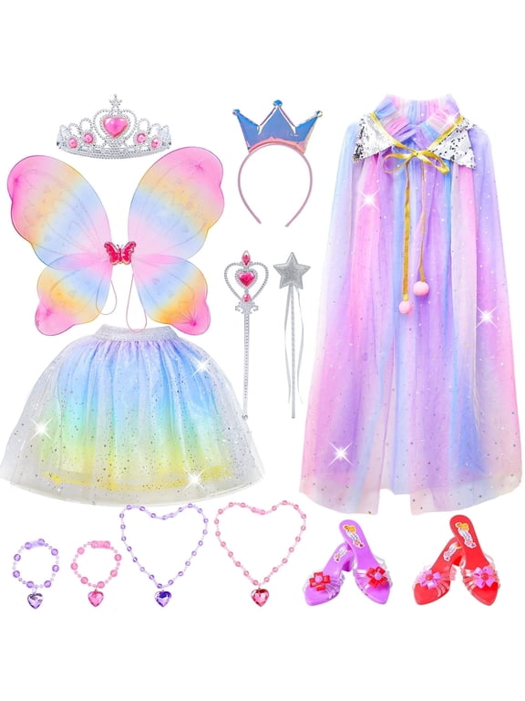 13Pcs Princess Dress Up Toys for Toddler Girls, Butterfly Wings, Presents Jewelry Toys for Toddler Girls 3-6 Years