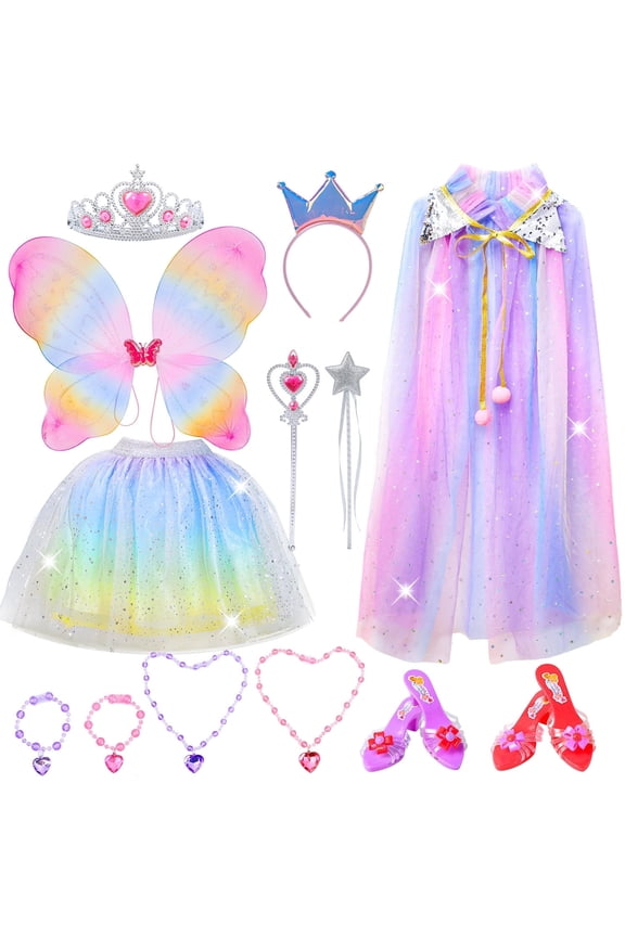 13Pcs Princess Dress Up Toys for Toddler Girls, Butterfly Wings, Presents Jewelry Toys for Toddler Girls 3-6 Years