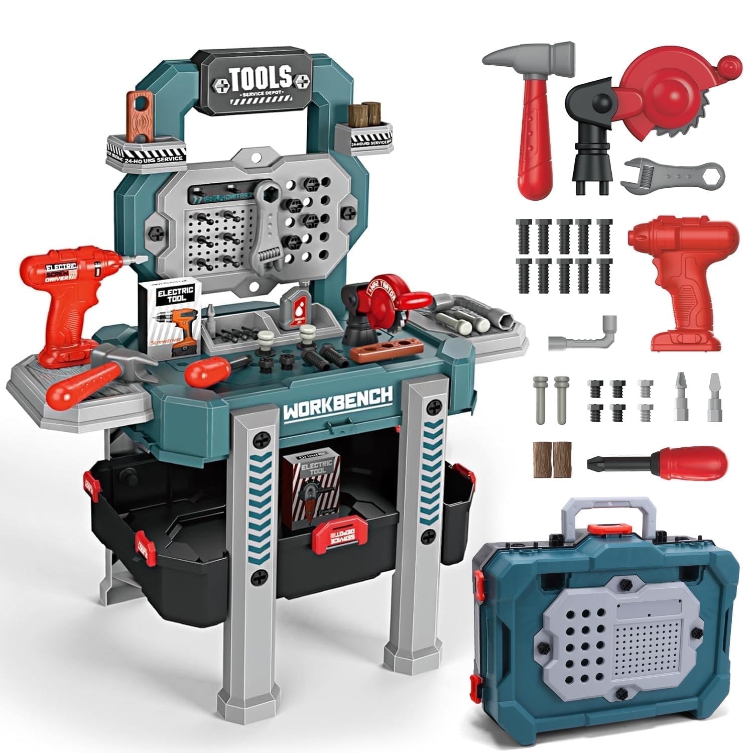 JoyStone 2 in 1 Kids Tool Bench Set,79 PCS Pretend Play Tool