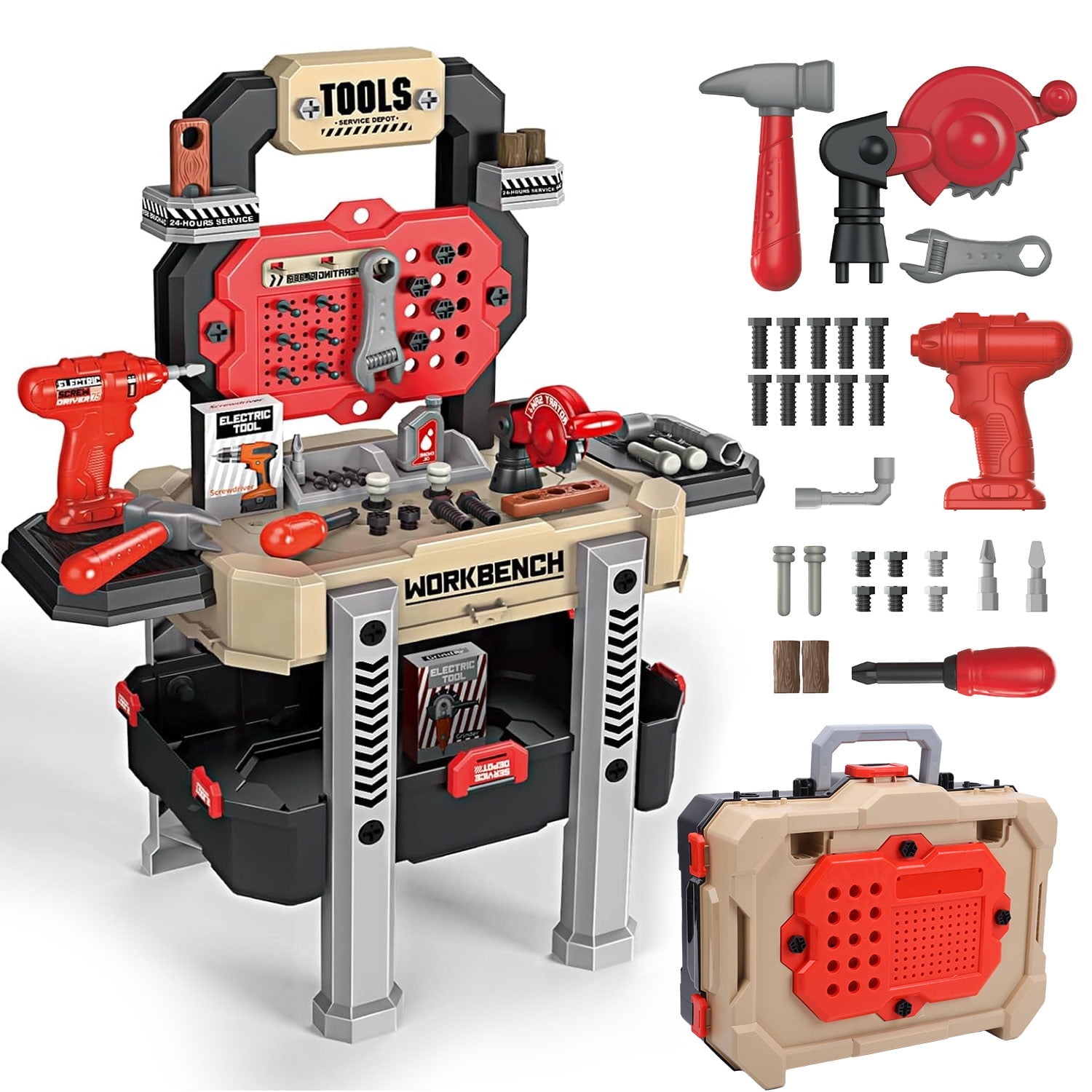 ALLJOY Kids Work Bench with Tools and Electric Drill, 78 Pcs Kids Toddlers Tool Set,Pretend Play Workbench Construction Toys for Boys Girls ALLJOY Kids Work Bench with Tools and Electric Drill, 78 Pcs Kids Toddlers Tool Set,Pretend Play Workbench Construction Toys for Boys Girls