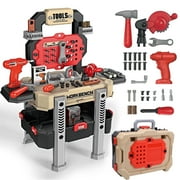 JoyStone 2 in 1 Kids Tool Bench Set, Pretend Play Tool Bench for Kids with Tools, Electric Drill and Transformable Tool Set, Learning Gift for Boys & Girls Age 3-5, Red