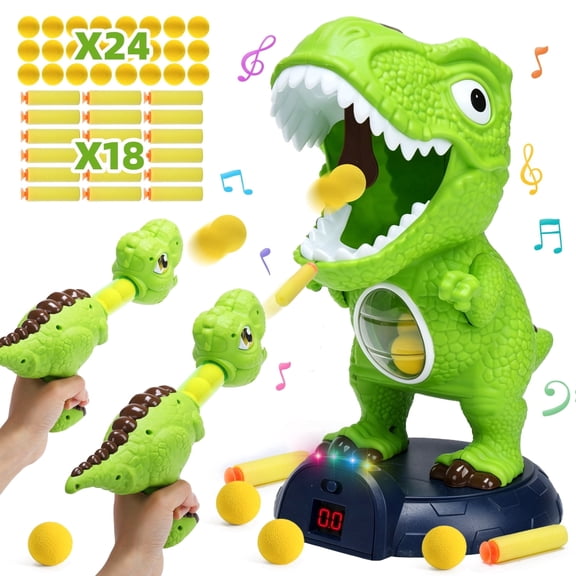 JoyStone Dinosaur Shooting Game for Kids, Moving Target Shooting Toy with LCD Score Display, 2 Dinosaur Air Pump Launchers, Indoor Outdoor Dinosaur Toy for Boys Girls