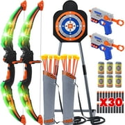 JoyStone 2 Pack Bow and Arrow Sets Kids, LED Light Up Archery Set with Standing Target, Indoor Outdoor Sport Gifts for Boys Girls Ages 4-8