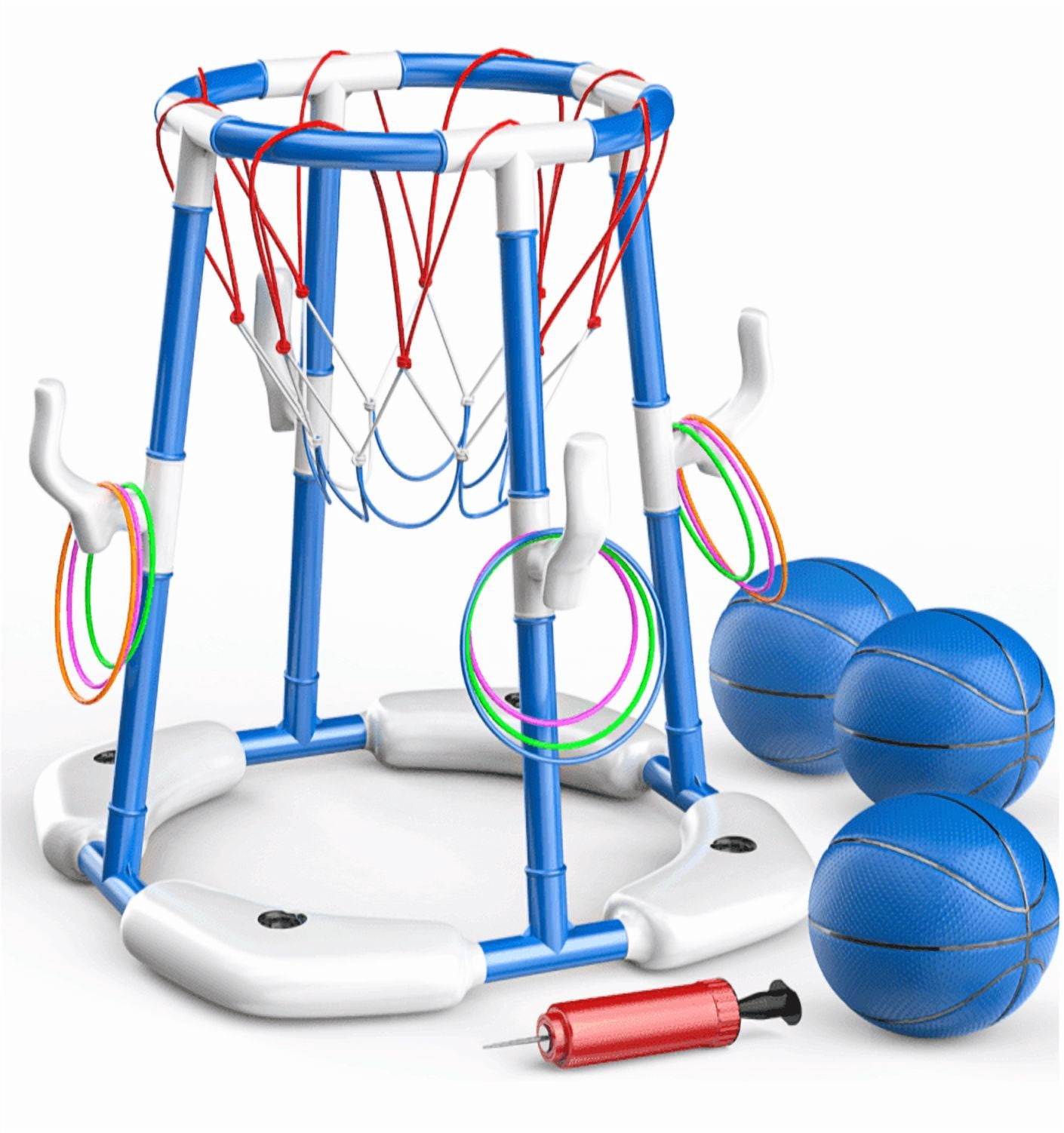 JoyStone 2-in-1 Floating Pool Basketball Hoops & Pool Ring Toss Game, Pool Basketball Toys with 3 Balls & 12 Rings, Inflatable Swimming Pool Toys for Toddlers
