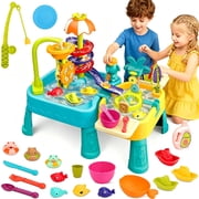 JoyStone 2-in-1 Kids Sand Water Table/Play Kitchen Sink Toys with Real Circulating Faucet, Water Slide Activity Table, Outdoor Sensory Toy for Toddlers Boys Girls