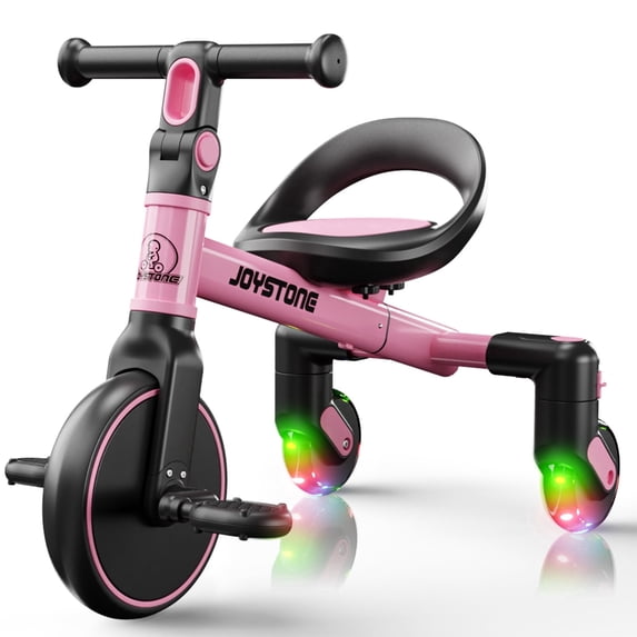 JoyStone 3-in-1 Toddler Drifting Tricycle for Ages 1-5 Years, Kids Trike with Adjustable Handlebar & Colorful Lighting, Baby Drifting Tricycle Ride-on Toys Gift for Boys Girls, Pink