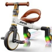 JoyStone 3-in-1 Toddler Drifting Tricycle for Ages 1-5 Years, Kids Trike with Adjustable Handlebar & Colorful Lighting, Baby Balance Bike Ride-on Toys Gift for Boys Girls, White
