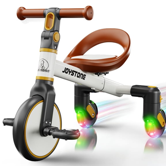 JoyStone 3-in-1 Toddler Drifting Tricycle for Ages 1-5 Years, Kids Trike with Adjustable Handlebar & Colorful Lighting, Baby Balance Bike Ride-on Toys Gift for Boys Girls, White