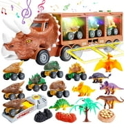 JoyStone 20 in 1 Dinosaur Truck Toys with Lights & Sounds, Dinosaur Play Set for Kids 3-5 Years, Including 6 Pull Back Cars, 6 Dino Figures, Birthday Gift for Boys Girls, Green