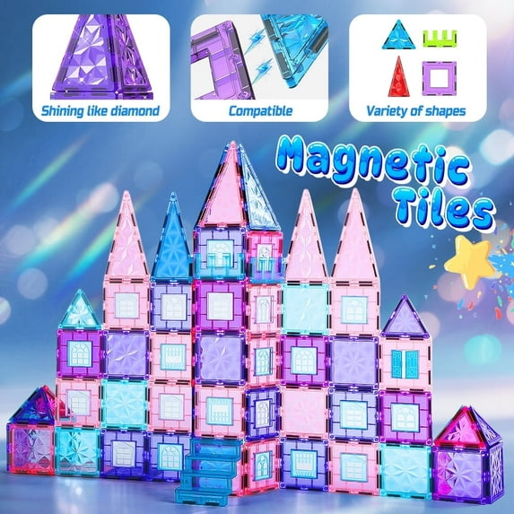 JoyStone Magnetic Tiles Set for Kids, Magnet Building Toy with Windows, Doors & Stairs, Educational Gift for Girls & Boys Age 3+