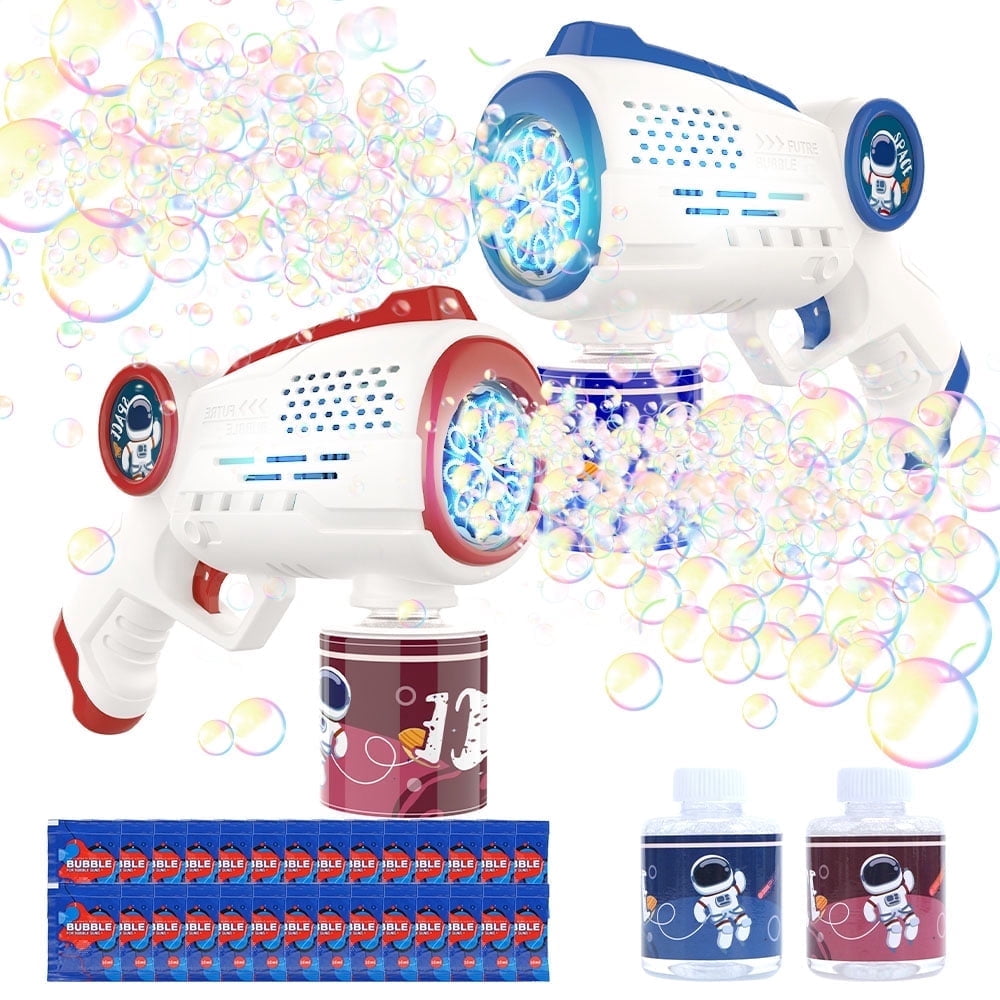 JoyStone JoyStone 2PCS Bubble Machine Toy with 10 Hole Light & 30 PCS Bubble Solutions, 8000+Bubbles Per Minute Gifts for Kids Toddlers 3-8 Years Birthday Wedding Party