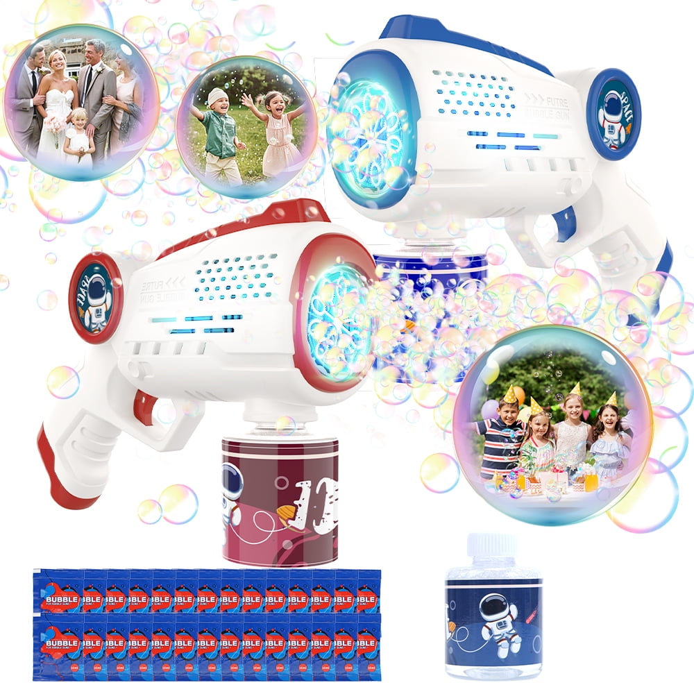 JoyStone 2PCS Bubble Machine Gun with 10 Hole Light & 30 PCS Bubble Solutions, 8000+Bubbles Per Minute Gifts for Kids Toddlers 3-8 Years Birthday Wedding Party