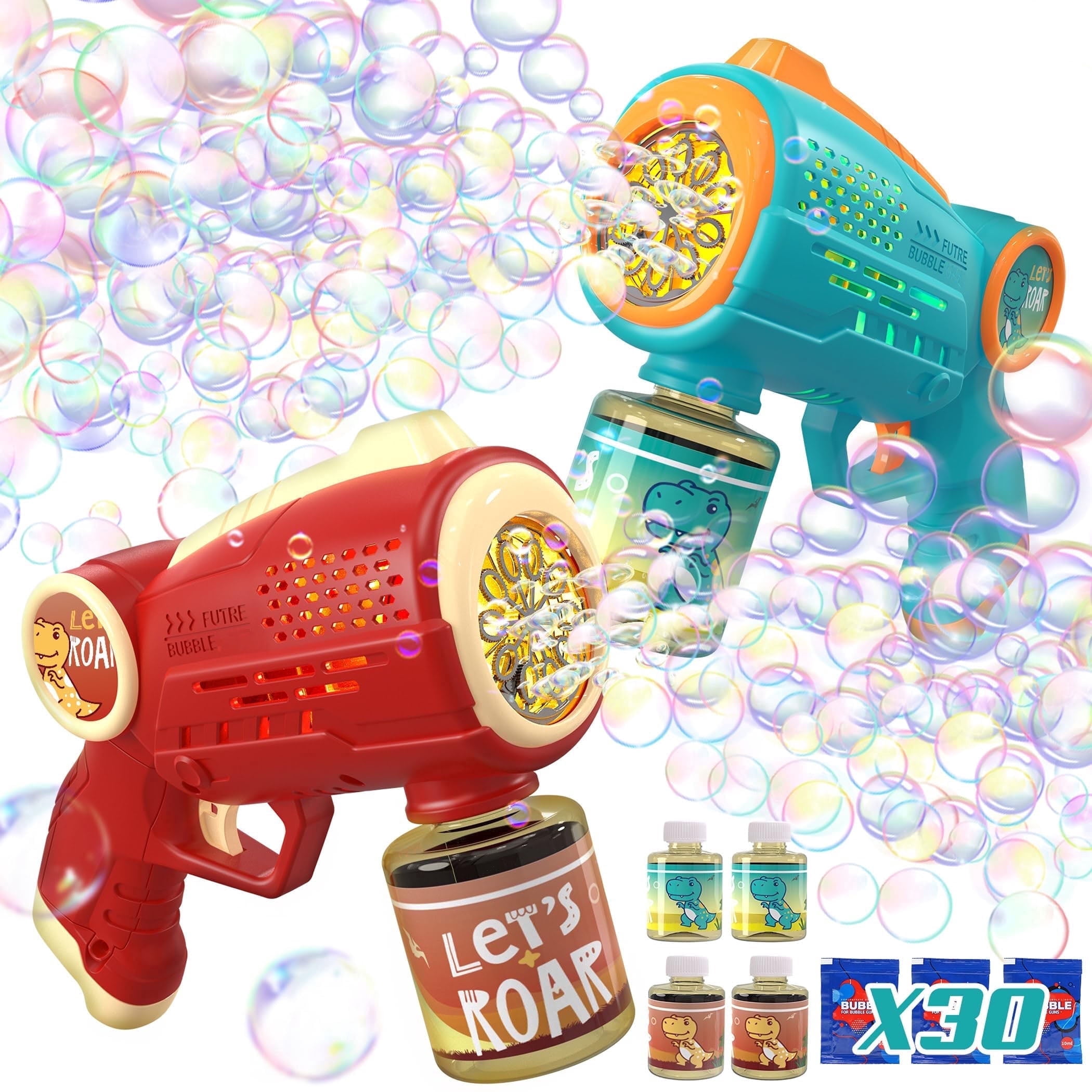 JoyStone JoyStone 2PCS Dinosaur Bubble Machine Toy with 10 Hole Light & 30 PCS Bubble Solutions, 8000+Bubbles Per Minute Gifts for Kids Toddlers 3-8 Years Birthday Wedding Party