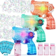JoyStone 3 Pack Bubble Machine for Kids, Automatic Light Up Bubble Blower with 3 Bottles 20 Bags Refill Solution, Bubble Blaster Bubble Toys for Boys & Girls