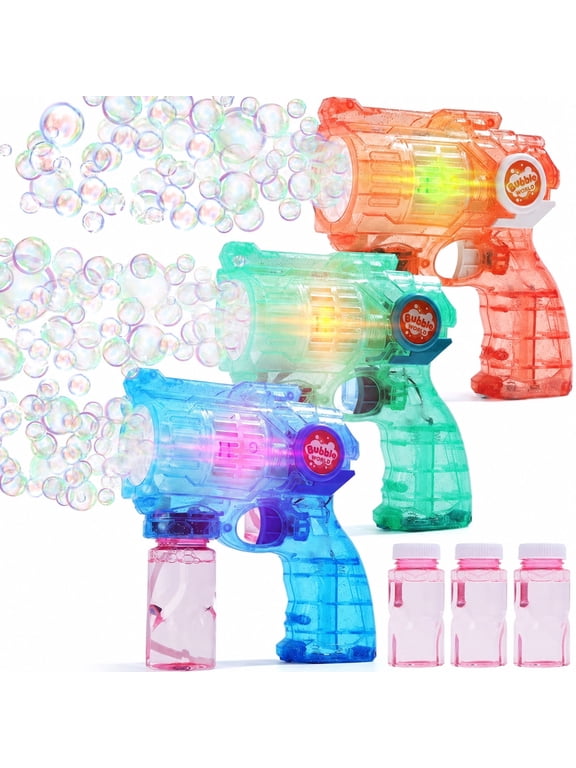 3 Pack Bubble Machine for Kids, Automatic Light Up Bubble Blower with 5 Bottles, Bubble Blaster Bubble Toys for Boys & Girls